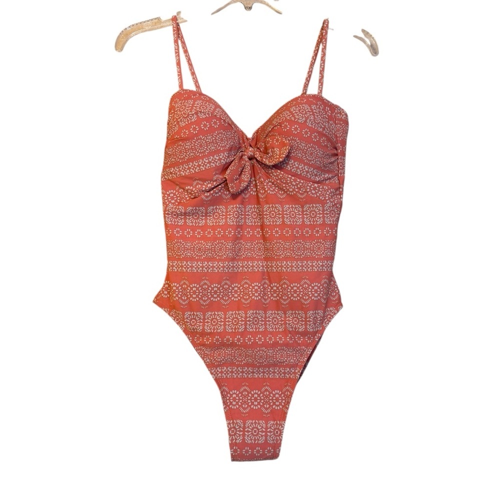 Robin Piccone Women Orange Coral Print One Piece Swimsuit Size 8 - Picture 3 of 10